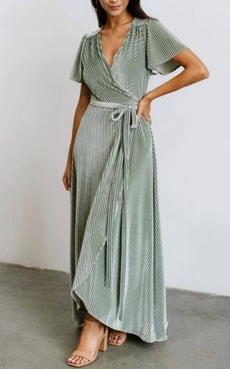 Baltic Born Dresses & Skirts - Baltic Born Andy Ribbed Velvet Maxi Wrap Dress Dusty Sage Medium Wedding